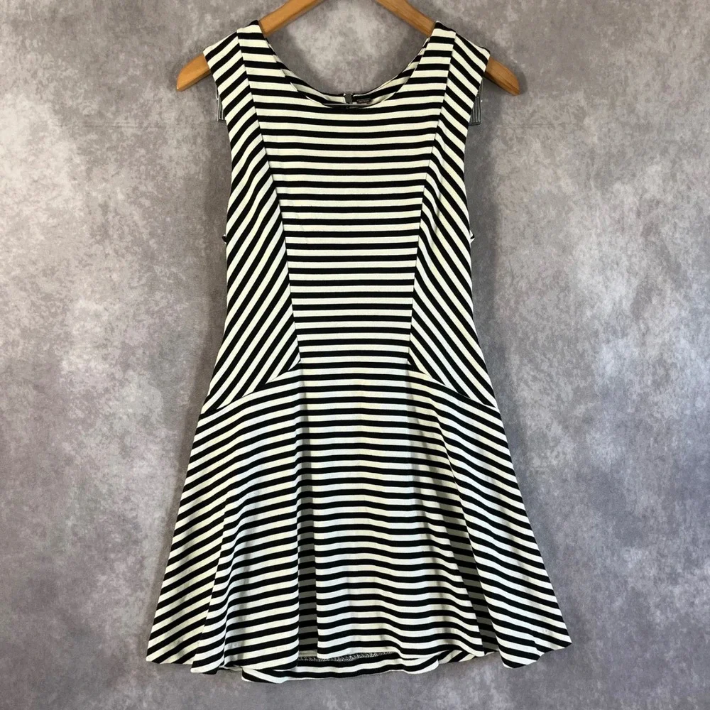 Free People Striped Fit and Flare Dress Womens Small Black White Sleeveless Zip